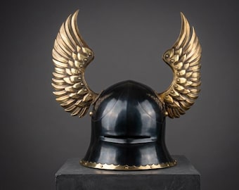 German Sallet Helmet Winged Viking Helmet with Golden Wings Norse Warrior Armor Helmet LARP, Cosplay, Renaissance, Display Christmas Gift