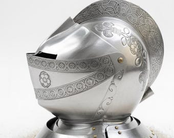 Medieval Knight Helmet Engraved Armor Helm Renaissance Faire Costume Collectible Steel Knight Helmet LARP & Cosplay Armor Gift Renaissance
