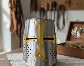 Medieval Crusader Helmet | Great Helm Armor | Knight Reenactment | Steel LARP Helmet LARP, SCA & Cosplay Medieval Battle Armor Gift