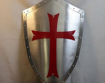 Medieval Crusader Shield with Red Cross | Knight Templar Wall Shield | Halloween Medieval Decor | LARP Cosplay Shield prop Knight Shield