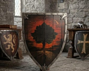 Medieval Wooden Shield with Tree of Life Art Viking Wall Decor Fantasy Warrior Shield Rustic Home Accent Ser Duncan the Tall’s shield
