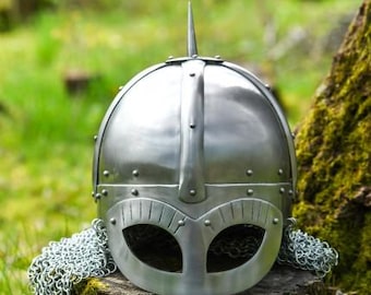 Viking Helmet with Chainmail Coif Medieval Norse Armor Steel Helmet LARP, Reenactment, Cosplay Gear Aventail Norse Warrior Armor Halloween