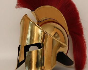 Spartan Helmet with Red Plum Greek Corinthian Warrior Armor Cosplay Helmet, LARP Costume, Medieval Reenactment Prop, Collectible Display