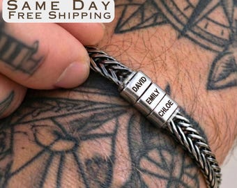 Personalized Mens Bracelet, Husband Gift, Stainless Steel Bracelet For Dad With Kids Name, Family Name Bracelet, Personalize Daddy Bracelet