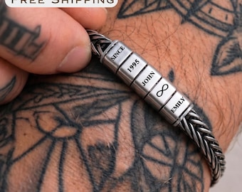 Personalized Anniversary Bracelet Husband Since 1995 Gift for Him, Custom Couples Name and Date Engraved Bead Jewelry, Family Name Bracelet