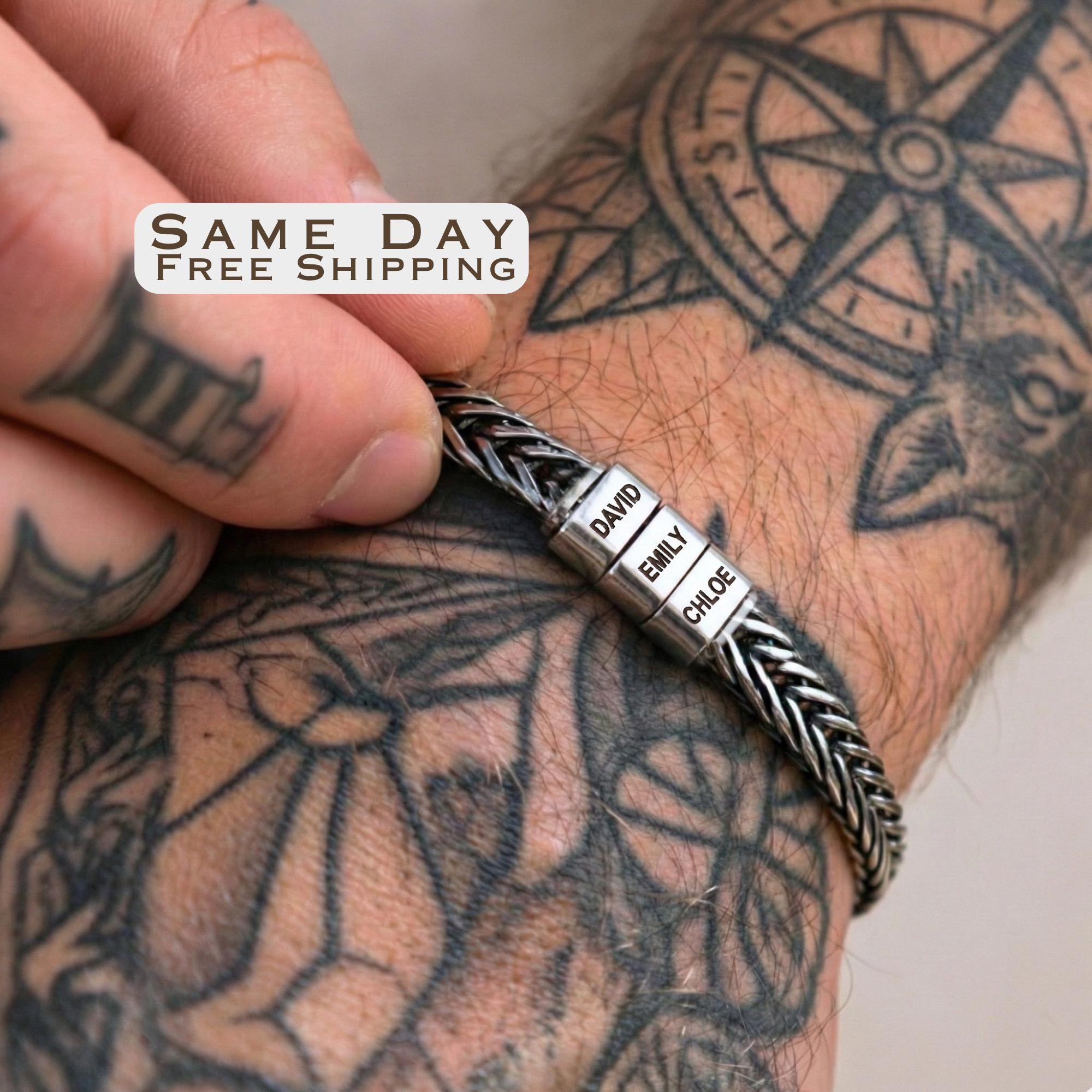 Personalized Mens Bracelet, Husband Gift, Stainless Steel Bracelet For Dad With Kids Name, Family Name Bracelet, Personalize Daddy Bracelet