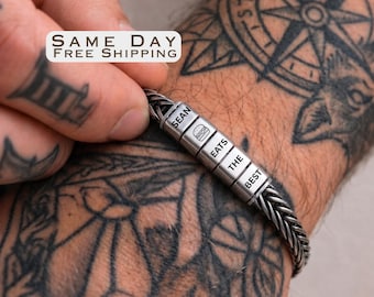 Burger Lover Gift, Personalized Stainless Steel Bracelet for Men, Dad BBQ Gift, Hamburger Love Gift for Him Boyfriend, Christmas Gifts