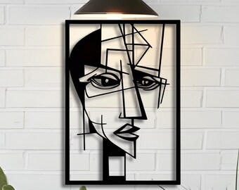 Arte mural abstracto de metal con la cara de un hombre, decoración para el hogar moderno