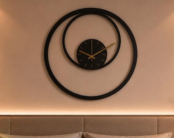 Reloj de pared metálico para dormitorio, decoración de arte moderno, reloj negro silencioso