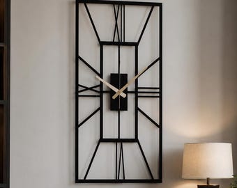 Large Modern Metal Wall Clock, Geometric Home Decor, Silent Oversized Clock