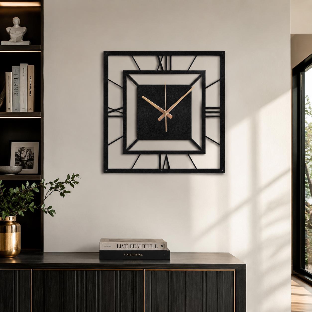 Rounded Rectangle Clock Large Rectangle Metal Wall Clock, Modern Geometric Home Decor, Silent ...