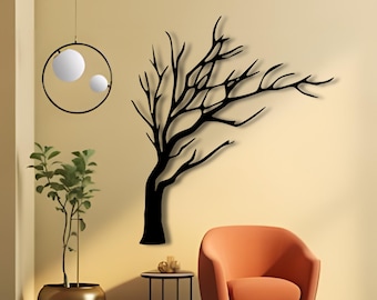 Decoración de pared metálica con forma de rama, decoración de árbol grande para el hogar, letrero de pared moderno
