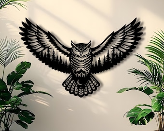 Arte de pared de metal con forma de búho, decoración de búho grande para el hogar, regalo para amantes de la naturaleza