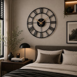 Roman Numeral Modern Decor, Large Metal Wall Clock, Silent Mechanism image 4