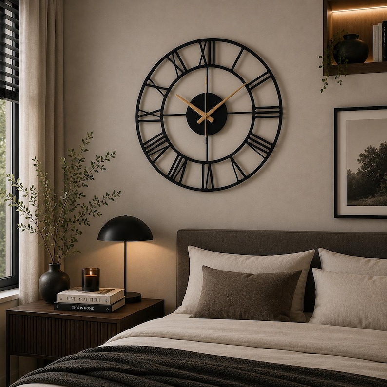 Roman Numeral Modern Decor, Large Metal Wall Clock, Silent Mechanism image 4