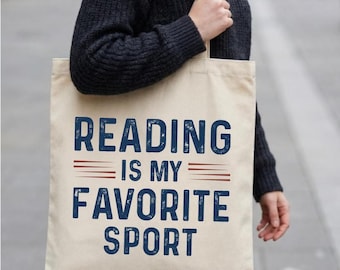 Reading Is My Favorite Sport Tote Bag, Book Lover Gift, Cotton Canvas Tote