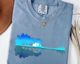 Comfort Colors Guitar Tree Reflection Tee, Music Nature Lover Shirt