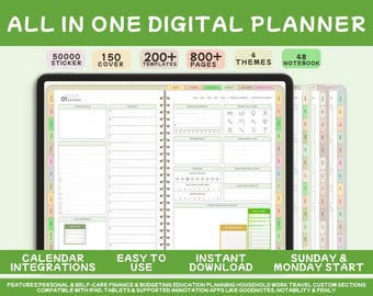 All-In-One Digital Planner 2025, 2026, 2027, Digital Planner, Digital Journal, Digital Goodnotes Template, Weekly, Daily Planner, Notability