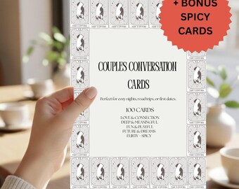 Couples Conversation Cards Printable | 100 Deep Questions for Couples | Romantic & Fun Date Night Cards | Editable Canva Template