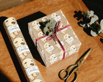 Golden Retriever Christmas Wrapping Paper, Puppy Wrap, Dog Gift Wrap, Pet Lover Xmas Packaging
