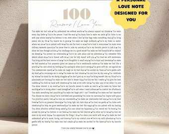 100 Reasons I Love You Printable | Romantic Gift for Him Her | Couples Gift | Last Minute Gift | Editable Canva Template | Anniversary Gift
