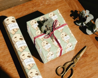 Golden Retriever Christmas Wrapping Paper, Puppy Wrap, Dog Gift Wrap, Pet Lover Xmas Packaging
