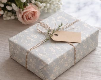 Soft Blue Floral Wrapping Paper | Elegant Cottagecore Gift Wrap | Wedding Wrapping Paper