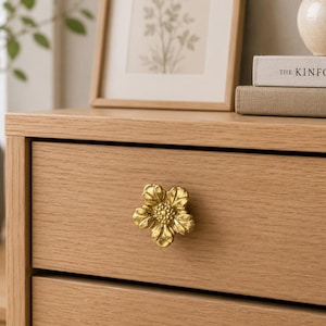 Vintage Brass Cabinet Knob, Ornate Floral Drawer Pull, Decorative Furniture Hardware, Antique Style Knob, Gold & Silver