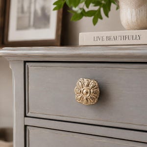 Vintage Brass Cabinet Knob, Ornate Floral Drawer Pull, Decorative Furniture Hardware, Kitchen Cabinet Knob, Gold & Silver