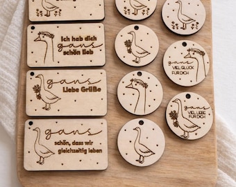 Gänse Anhänger SVG DXF inkl. gewerblicher Lizenz | Lustige Wortspiel Sprüche Gans | Laserdatei Geschenkanhänger | Holzanhänger Plotter Datei