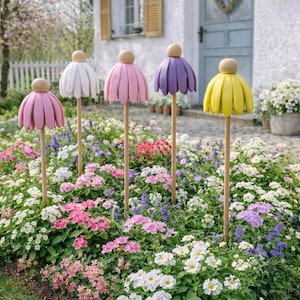 "Soligt" blomset (2 delar) inklusive kommersiell licens | 3D-utskriftsfil | Trädgårdspåke STL & 3MF | Blompåke för trädgård + blomkruka | Trädgårdsdekoration