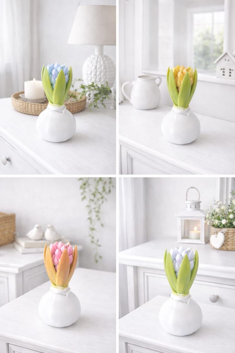 Archivo de impresión 3D de flor de jacinto | Descarga digital STL + 3MF | Decoración de primavera y Pascua | Decoración boho escandinava | Jarrón con bulbos imagen 3