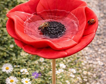 Blumenstecker Insektentränke 3D Druck Datei Set | Gartenstecker Mohnblume STL 3MF | Bienentränke Deko | Flower Garden | Bee Watering Station