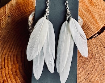 long white mallard feather earrings | handmade in the Pacific Northwest | lightweight & hypoallergenic