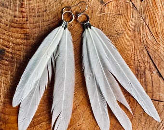 long white mallard feather earrings | handmade in the Pacific Northwest | lightweight & hypoallergenic