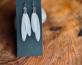 long white mallard feather earrings | handmade in the Pacific Northwest | lightweight & hypoallergenic