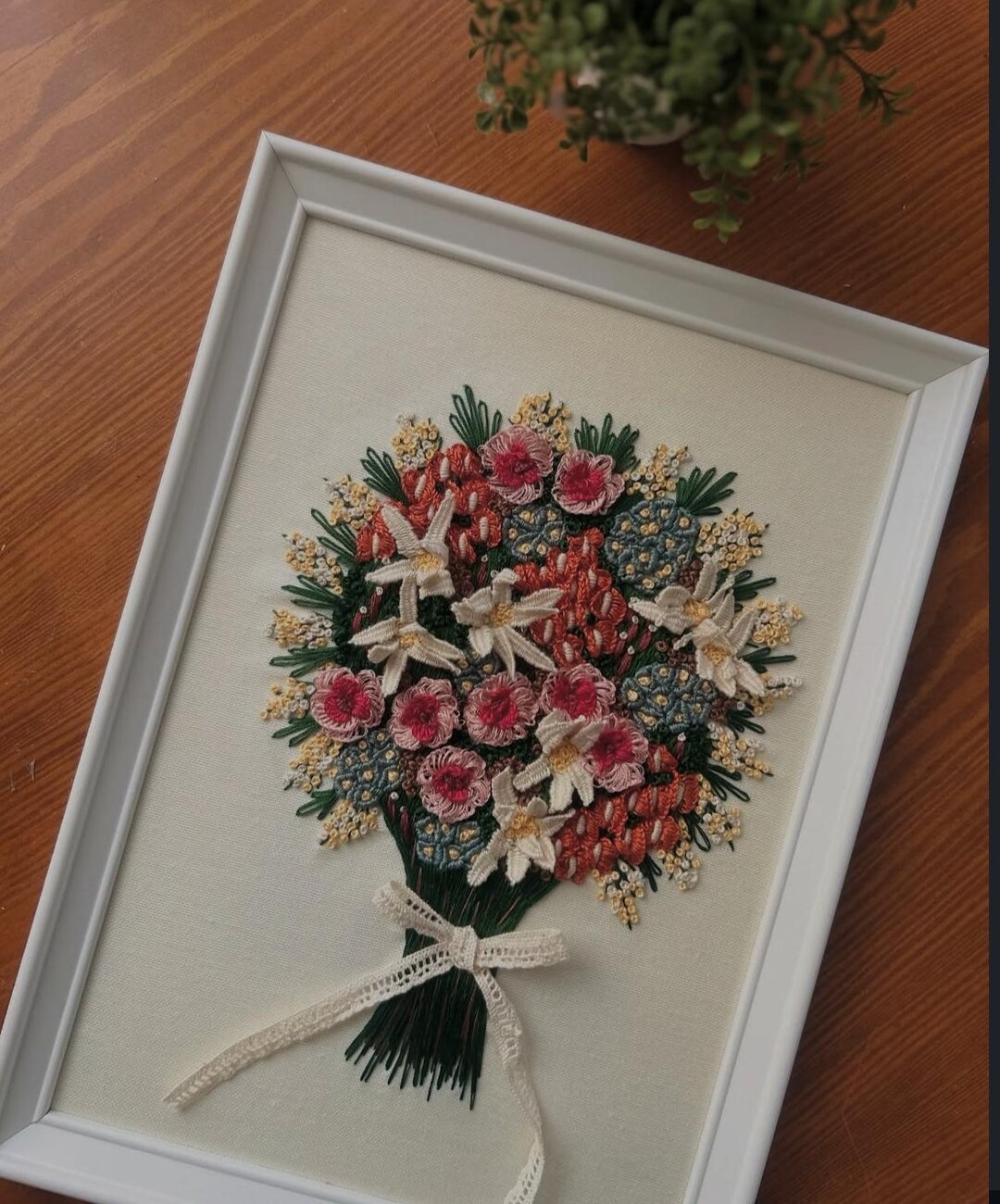 Hand Embroidered Flower Bouquet Wall Art - Etsy