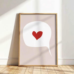 Minimalist beige heart speech bubble poster, love wall art, modern typography, aesthetic bedroom decor, digital download