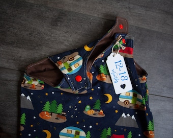 Boys 12-18M infant Owl Camping Romper **READY TO SHIP**