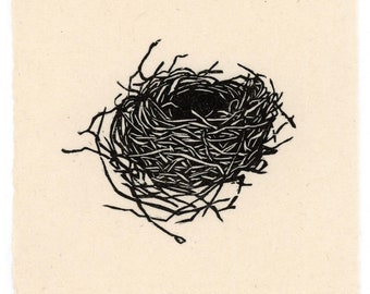 NEST - Woodcut Relief Print