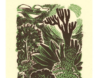 THE NIGHT GARDEN - Two-Block Woodcut Relief Print