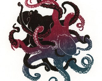 ENTANGLED - Color Woodcut Relief Print