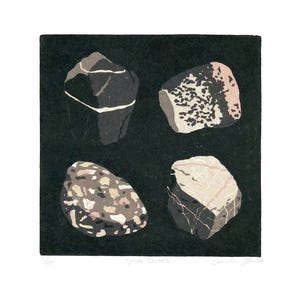 SHORE STONES - Color Woodcut Relief Print