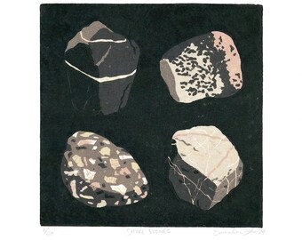 SHORE STONES - Color Woodcut Relief Print