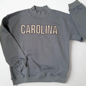Mock Neck Embroidered Sweatshirt, Blue, UNC Chapel Hill, Carolina, Oversized, Medium and Large image 1