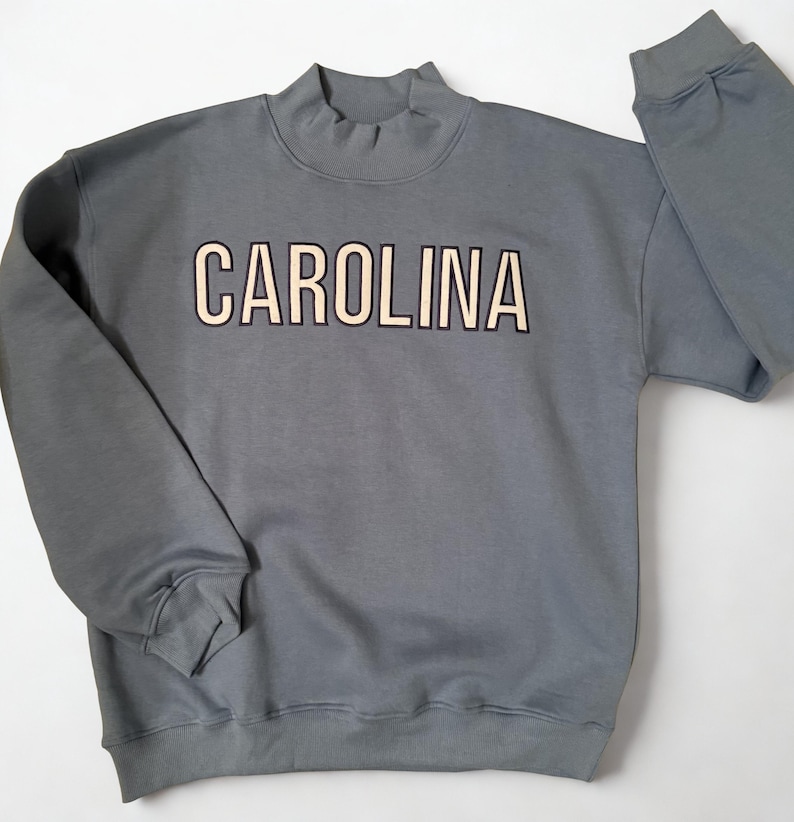 Mock Neck Embroidered Sweatshirt, Blue, UNC Chapel Hill, Carolina, Oversized, Medium and Large image 1