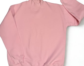 Moletom rosa claro com gola alta, 100% algodão – Moletom liso de tecido grosso
