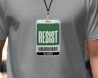 Resist All Access Badge T-Shirt, Distressed Grunge Punk Style