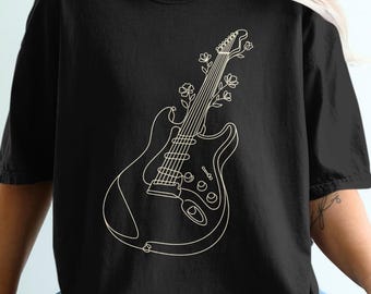 Floral Electric Guitar, Musician T-Shirt, Gift For Guitarist, For Men And Women, Vintage Music Tee, Comfort Colors Shirt