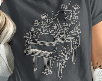 Floral Grand Piano, Musical Instrument Shirt, Birthday Gift for Women and Men, Vintage Comfort Colors Tee, Aesthetic Music Teacher T-shirt